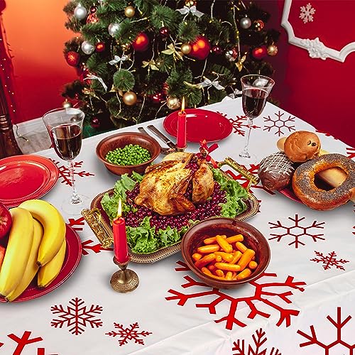 Barydat 52 in x 100 ft Red White Christmas Snowflake Tablecloth Roll Plastic Snowflake Christmas Tablecloth Roll Rectangle Disposable Table Cover for Xmas Holiday Party Winter Decorations by Barydat - Image 4