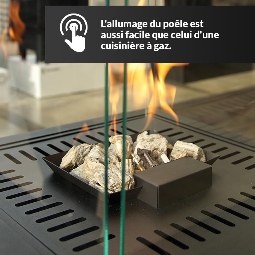 KRATKI PATIO LIGHT Chauffage d'appoint au gaz propane-butane G30/30mbar - 8,2 kW - Chauffage Extérieur Terrasse Jardin - Foyer Décoratif - Jusqu'à 30 Heures de Combustion - Blanc