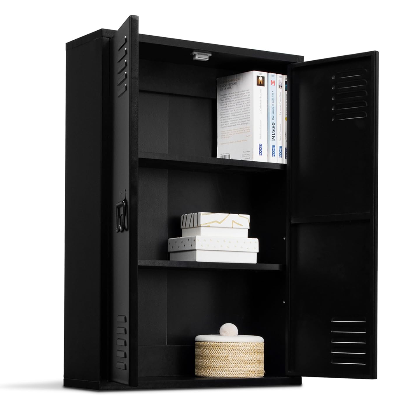 IDMarket - Armoire Murale Ester 2 Portes métal Noir Design Industriel