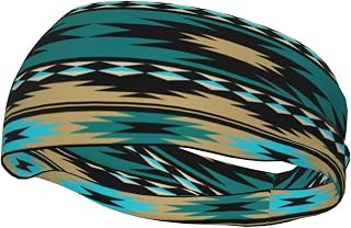 Firebao Native American Southwestern Navajo Art Sweat Resistant Headband,Fashionable Sports Headscarf, Hair Band, Breathable Sweat Wicking Fitness Equipment Headbands for Women Men, Black