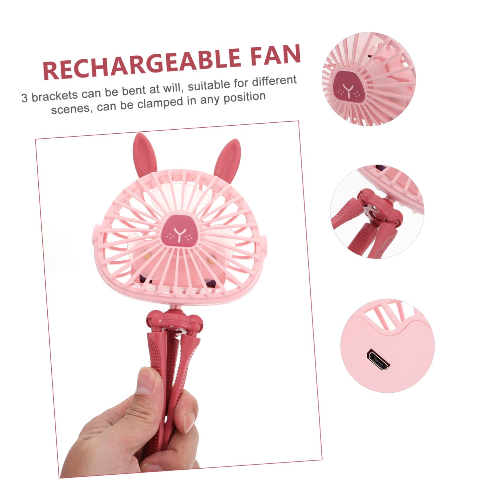 Mipcase Clip-on Rabbit Ear Fan for Stroller Rechargeable 3 Speed Mini Fan Portable for Wheelchair Ideal for Travel Outdoor