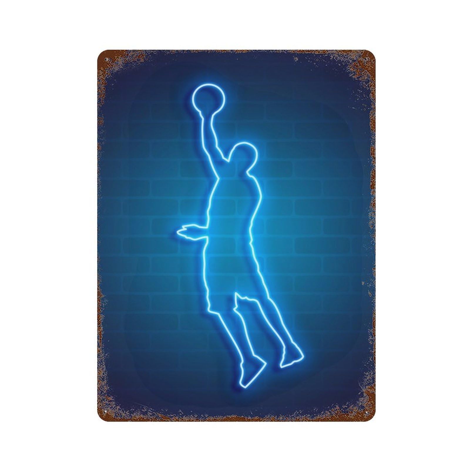Basketball Jump Neon Rusty Metal Tin Sign 15.7"x11.8", Industrial Home Decor for Garage, Pub Or Kitchen