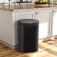 Vista 3 de BestOffice Papelera de 13 galones de plástico con tapa Negro oscuro Bote de basura automático sin contacto Control de olores Diseño