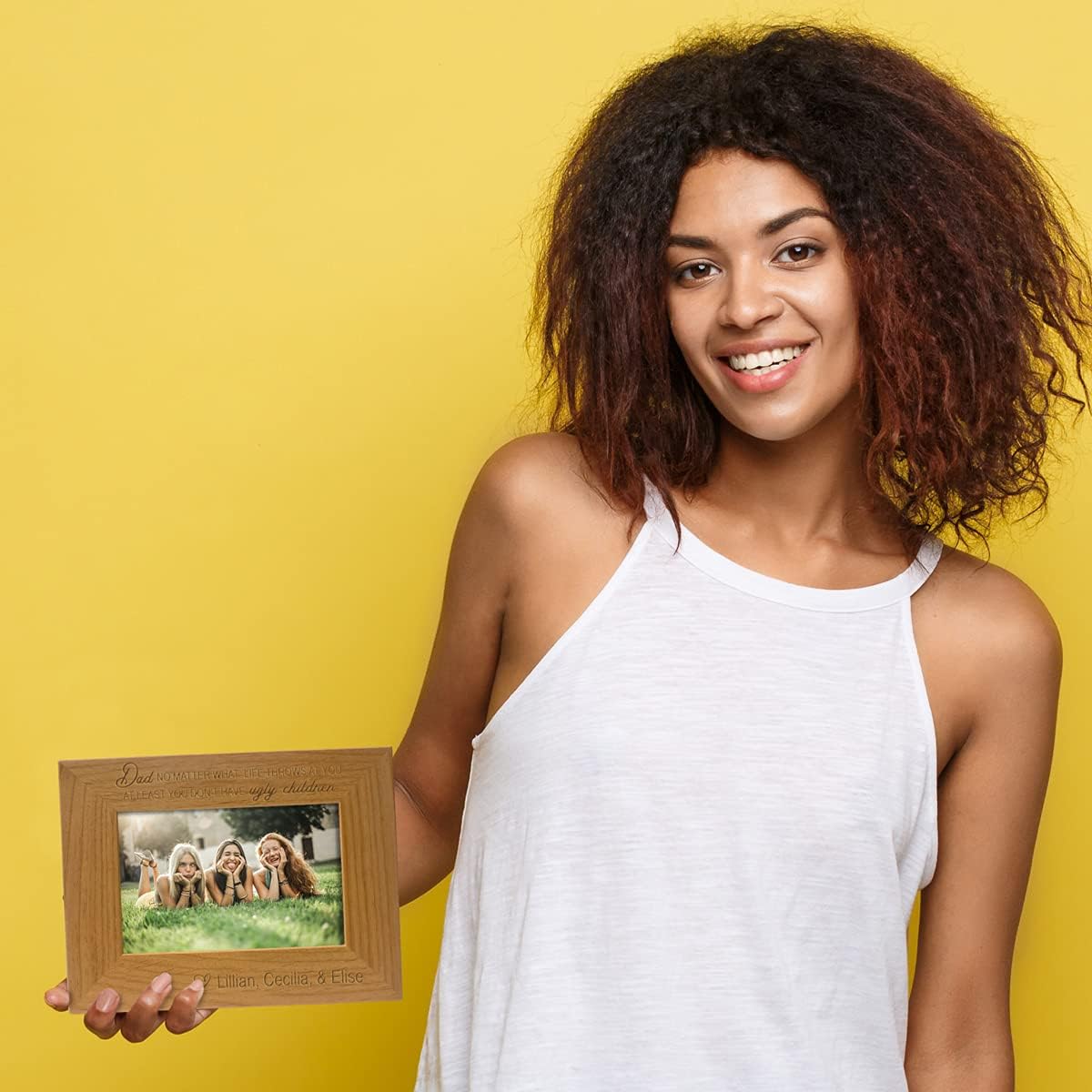 PlaqueMaker Select Between a Gift for Mom or Dad - No Matter What At Least You Don't Have Ugly Children Personalized Wood Picture Frame - Add your Kids Names and 6 x 4 Photo (Dad)