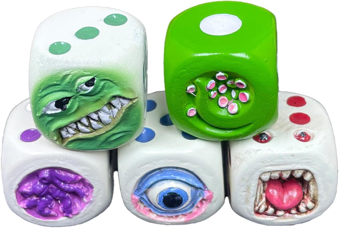 Halloween Demon Dice Set of 5 - Resin Spooky Dice for Tabletop RPG, Horror Decor & Party Supplies, Halloween Game Accessories, Resin Crafted Decor Pieces, Dice Set