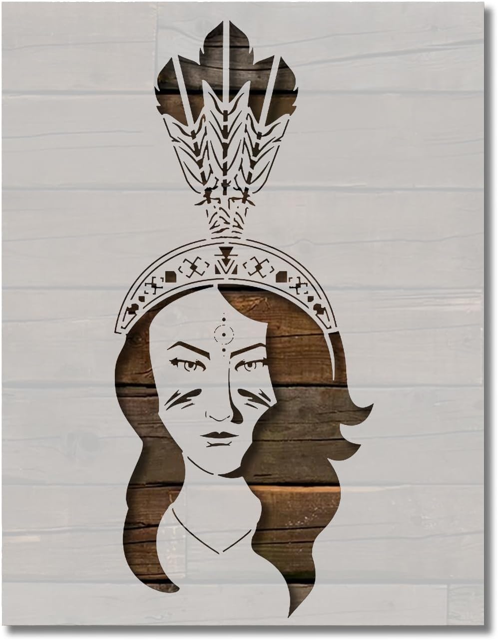 Native American Woman with Feather Headdress Stencil Template Reusable for Painting on Walls, Wood, Arts and Crafts (996) - 17 x 22 Inches