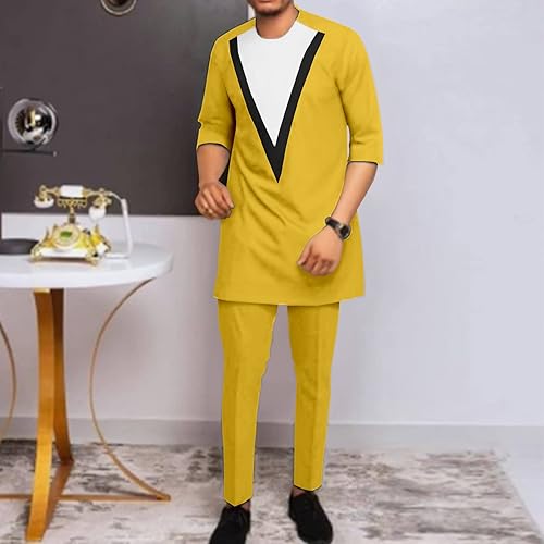 Miniatura 2 de Traje africano para hombre de media manga de talla grande, camisas y pantalones, conjunto de 2 piezas, conjunto de chándal tribal Dashiki