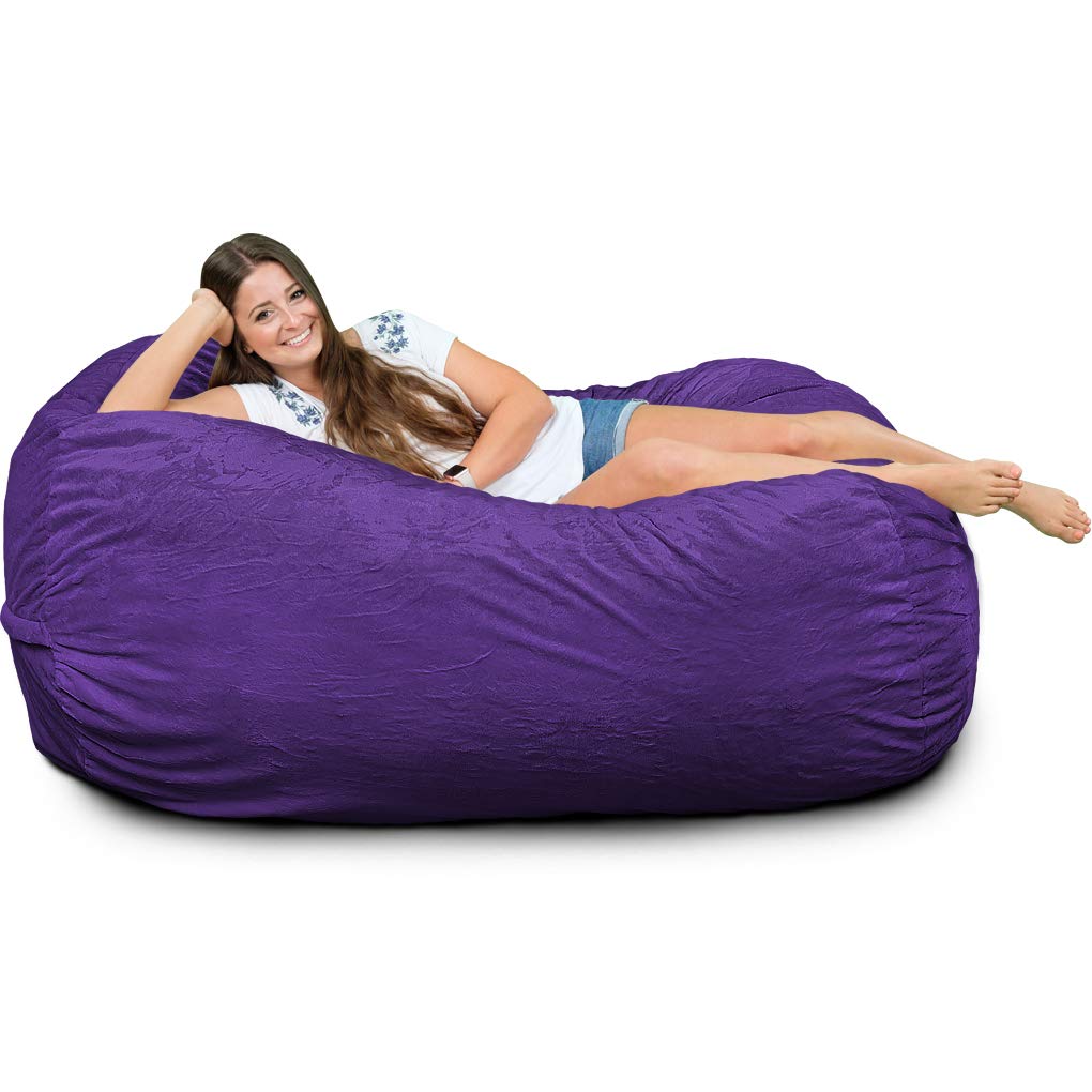 ULTIMATE SACK Lounger Bean Bag Chair, Oversize Bean Bag Chair for Adults, Comfy Chair Bean Bag Couch Lounge Sofa Loveseat Furniture | Purple Suede