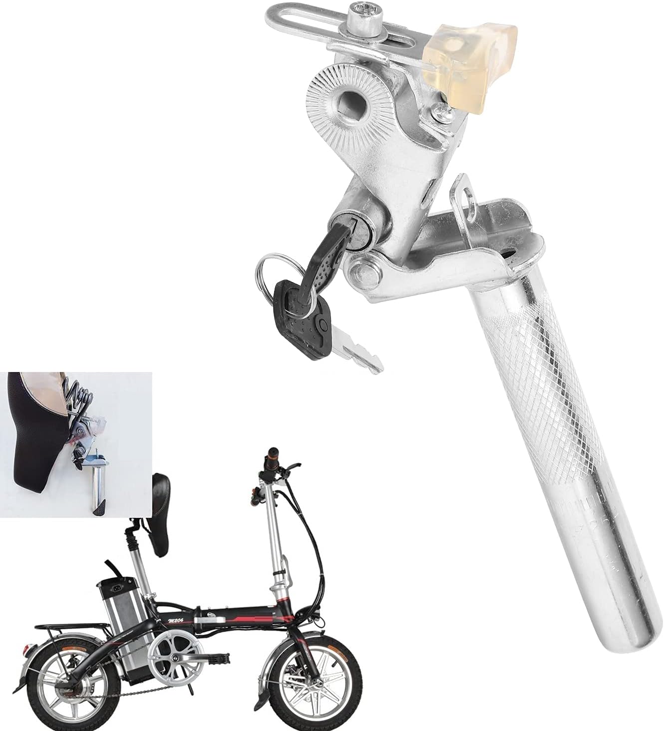 Foldable Electric Seatpost Lightweight Travel Easy to Install Accessory with Anti Theft Key Internal Lock