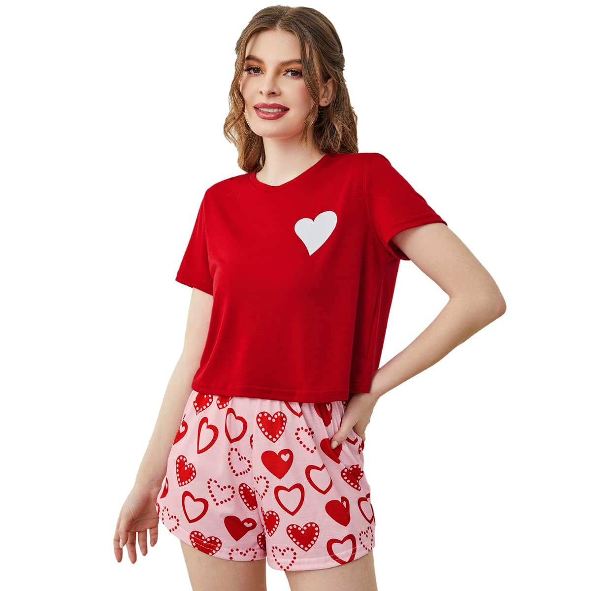 Laqeyko Cute Pajamas for Women Shorts Set Short Sleeve Tops and Shorts Pjs Sets Nightwear Sleepwear