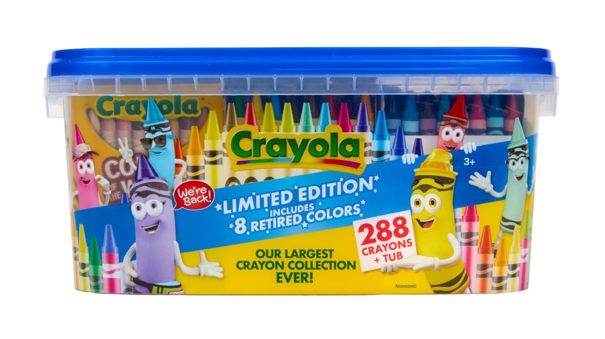 CRAYOLA Buntstiftwanne (288 ct), Großpackung Buntstifte für Kinder, limitierte Auflage, Buntstiftfarben, Klassenzimmer-Kunstbedarf für Vorschule und Kindergarten,