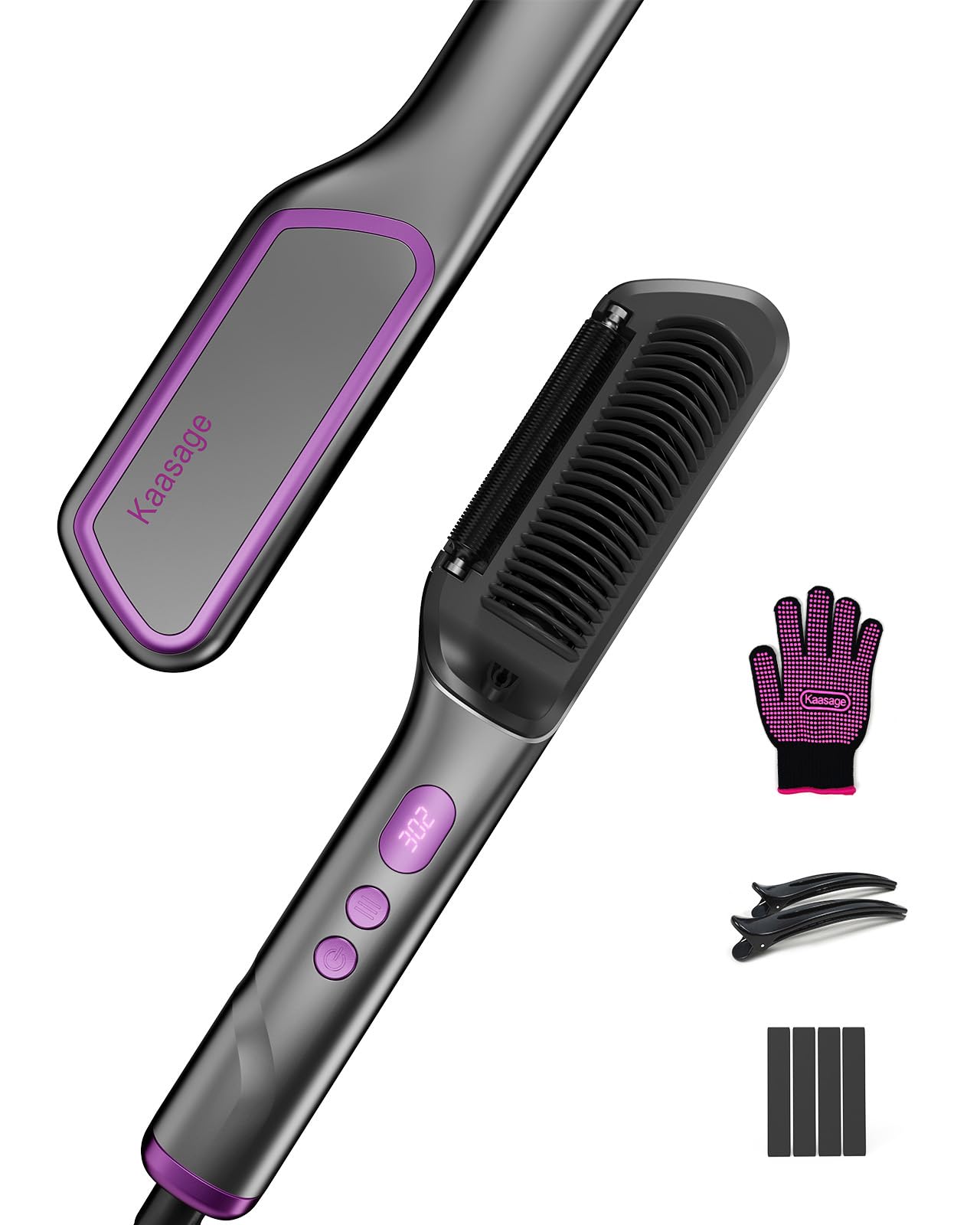 Hair Straightening Brush Hot Oil 9 Temp Ionic Hair Straightener Comb with LED Display, Fast Heating PTC Tech & Heat Shield, Auto Shut-Off Kaasage 2-in