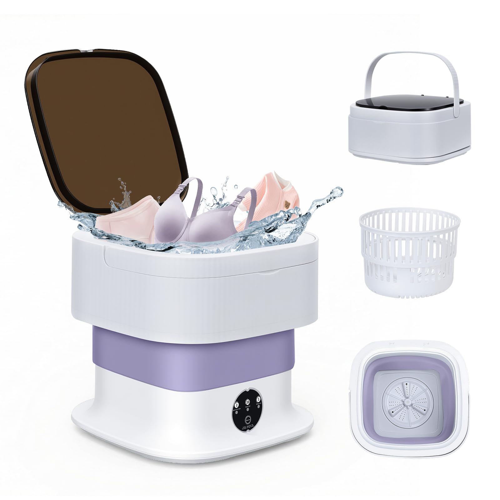 Lavadoras portátiles de ropa, mini lavadora plegable de 16 litros con cesta giratoria, 3 modos de limpieza para bebés pequeños, ropa interior, calcetines, ideal para el hogar, viajes, dormitorios