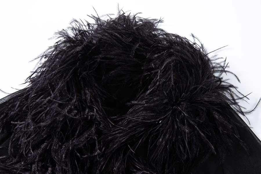 FE-19 See-Through Top with Real Feather Collar and Cuffs Silk Shirt for Women Sexy Girls Jacket - Image 6