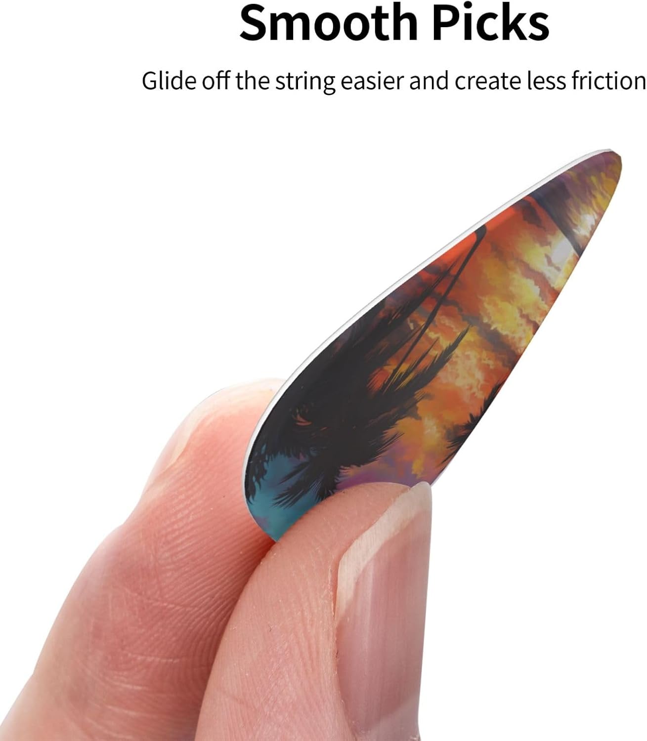 Guitar Picks 216 PCS, Tropical Sunset Printed Funny Guitar Picks for Acoustic/Electric/Bass Guitar(0.46,0.71,0.96 mm)