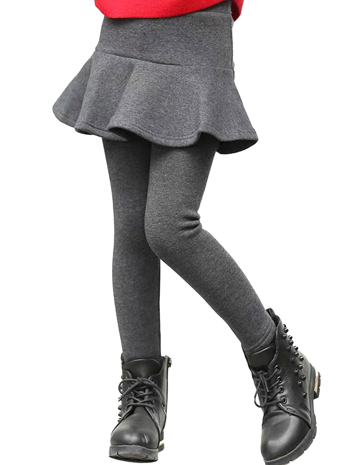 LOLANTA Leggings con forro polar para niñas con falda, pantalones cálidos de invierno para niños, falda con volantes