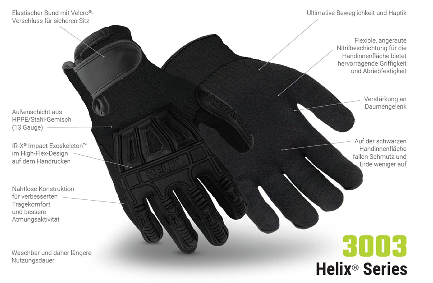 HexArmor Helix 3003 Gants d'intervention et d'accès robustes, noirs, taille 11