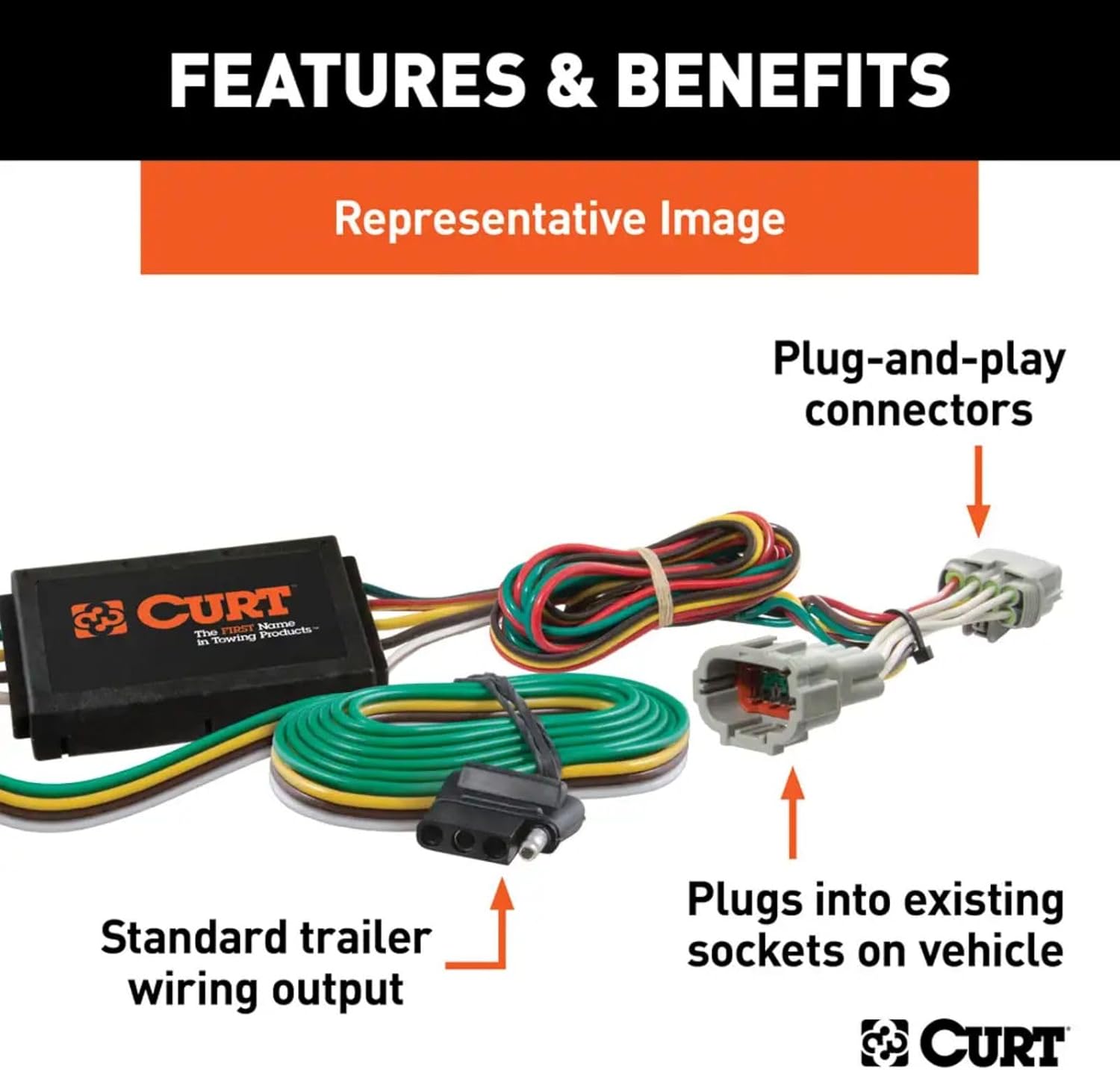 CURT Class 1 Trailer Hitch 1-1/4" Receiver with 4-Way Flat Custom Wiring Harness fits 2011-2015 Optima | Resists Rust, Chipping, & UV | Includes Installation Hardware and Rubber Dust Cover