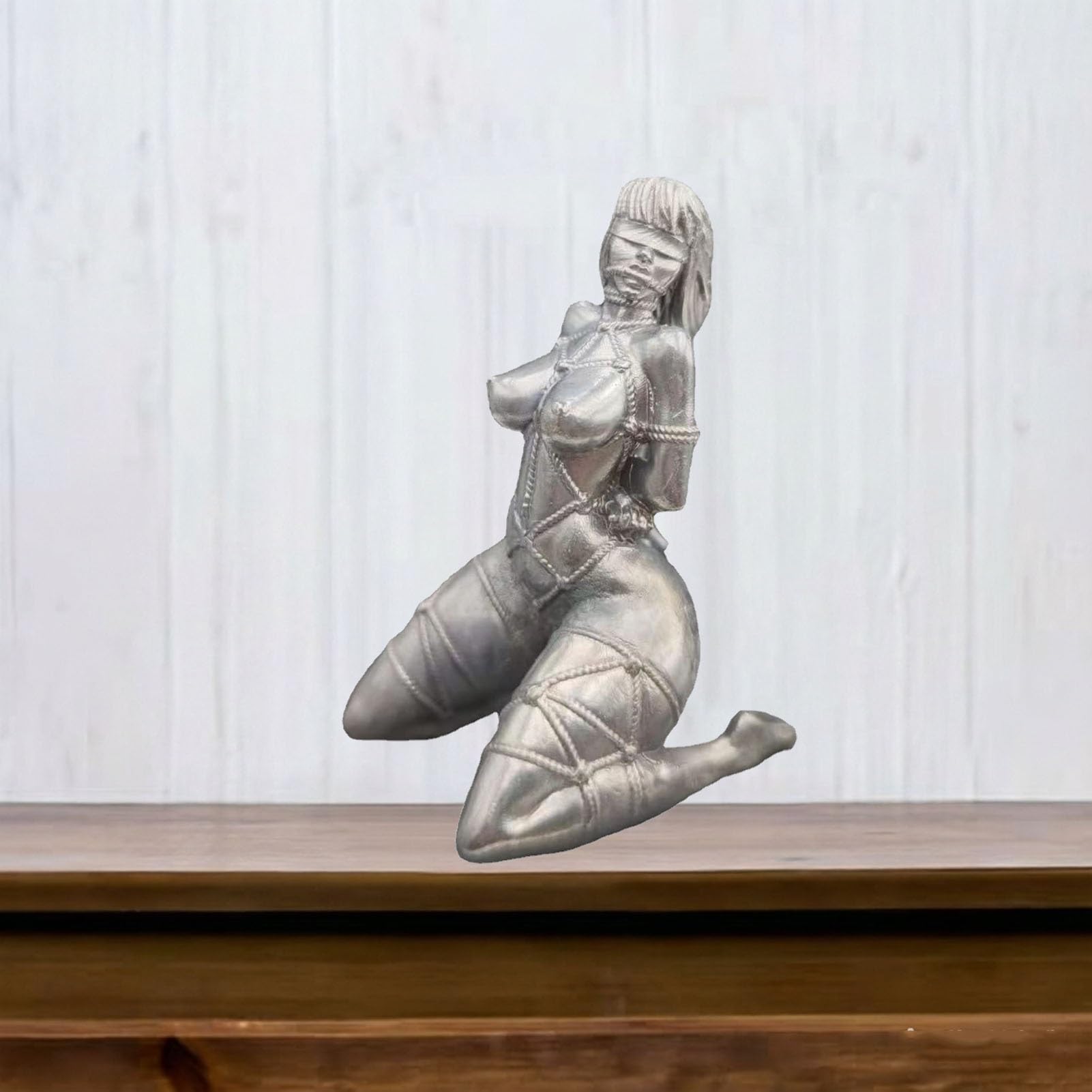 YUZDNM Brass Tied Geisha Nude Women Statue, Copper Iron Chain Collar Hemp Rope Figure Binding Temptation Sexy Plump Woman Naked Female Sculpture Car Home Bedroom Bar Decor