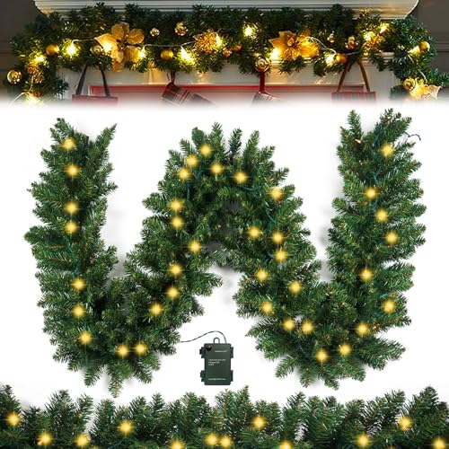 Coronas Y Guirnaldas, Home Improvement 2.7m Guirnalda Navideña con 30 LED Luces, Guirnalda de Navidad de Ratán Artificial, Guirnaldas Navideñas Decorativas para Colgar en la Puerta Delantera, para...
