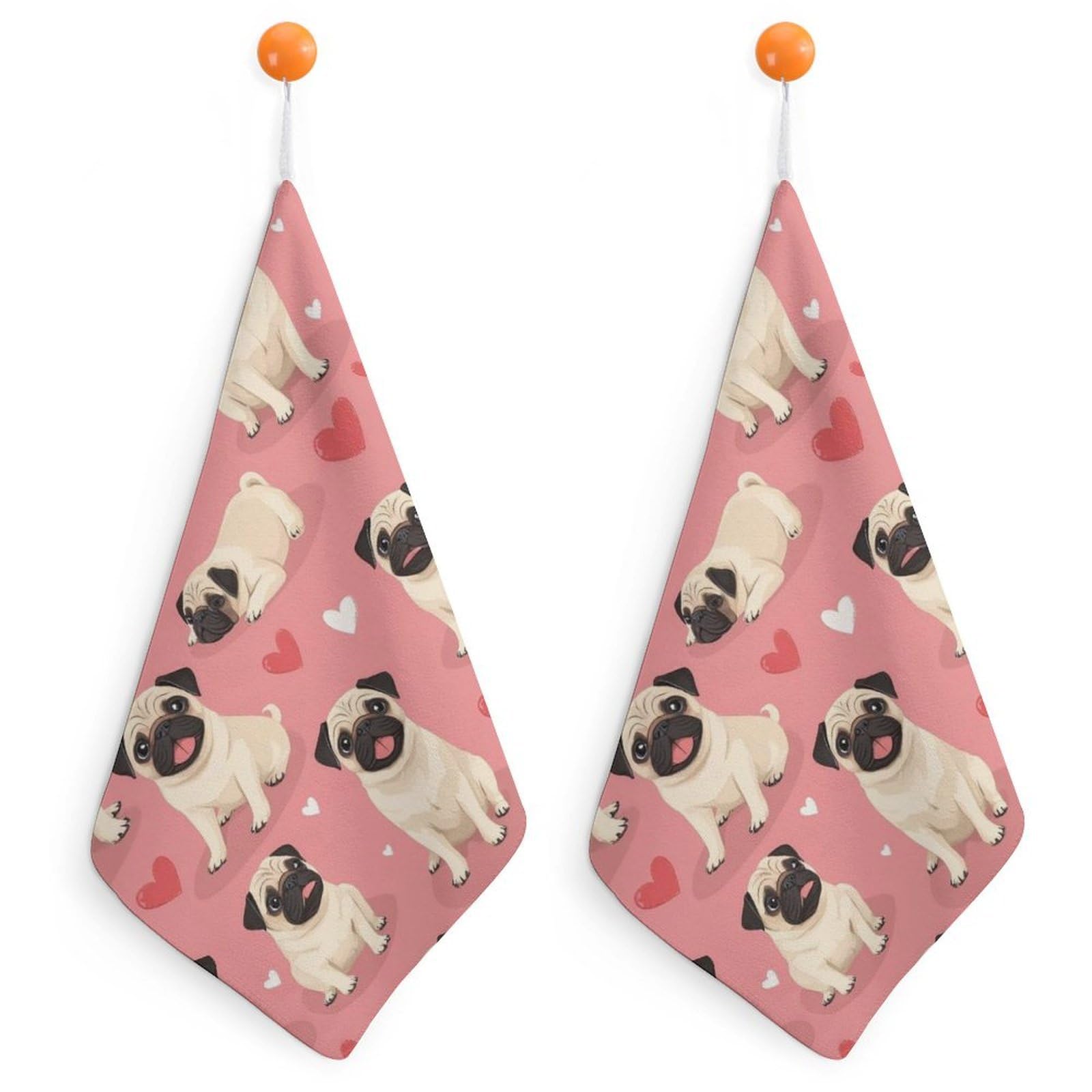 peiyeety Soft and Absorbent Funny Cartoon Pugs Puppy Pink (2) Face Towels for Bathroom Multi-Purpose Camping Towel Soft Hand Face Towel Hand Towels