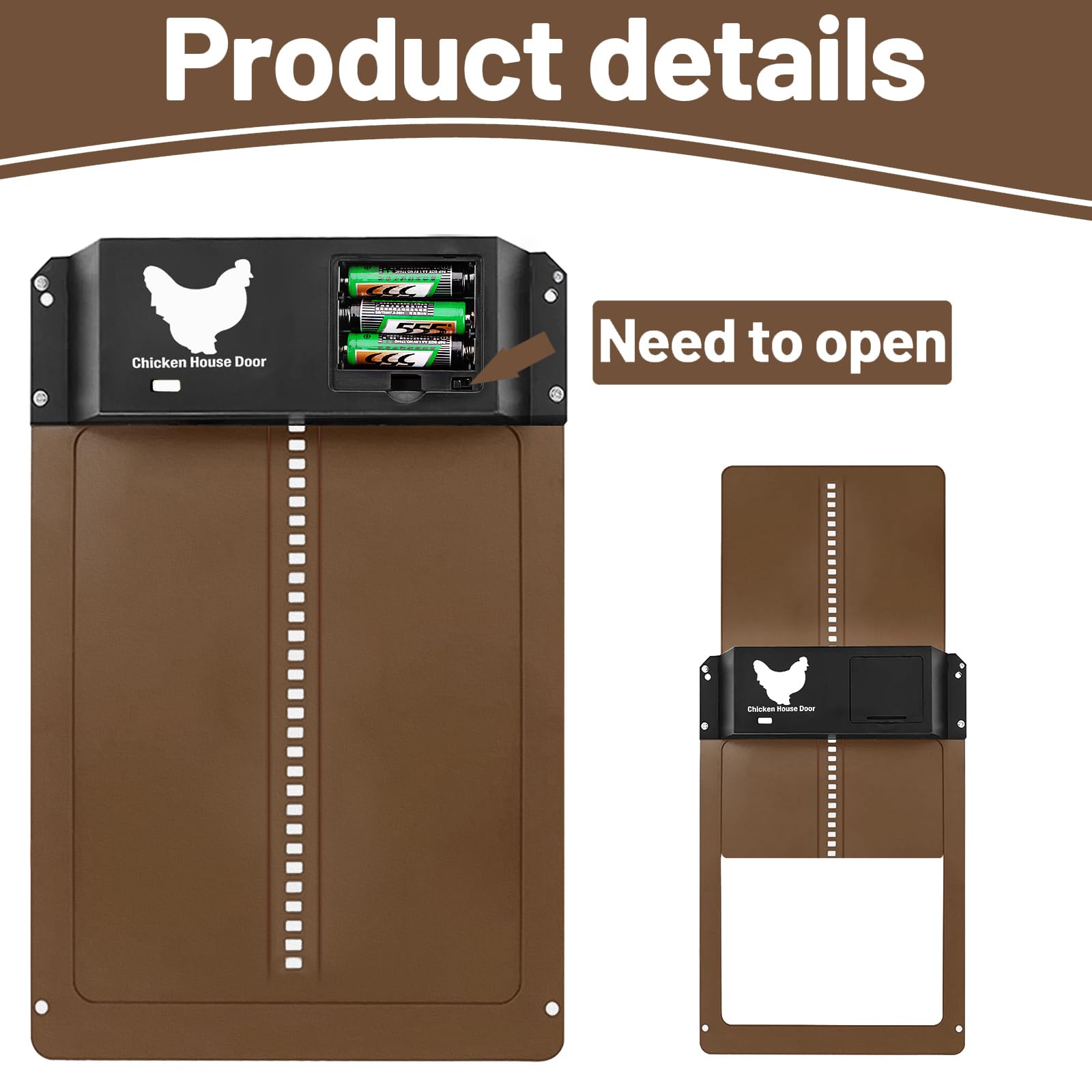 Porte Poulailler Automatique Solaire, Porte De Poulailler Automatique Batterie, Automatic Chicken Coop Door, Etanche avec Capteur de Lumière Porte De Poulailler à Induction à Pile, pour Poulets Canard