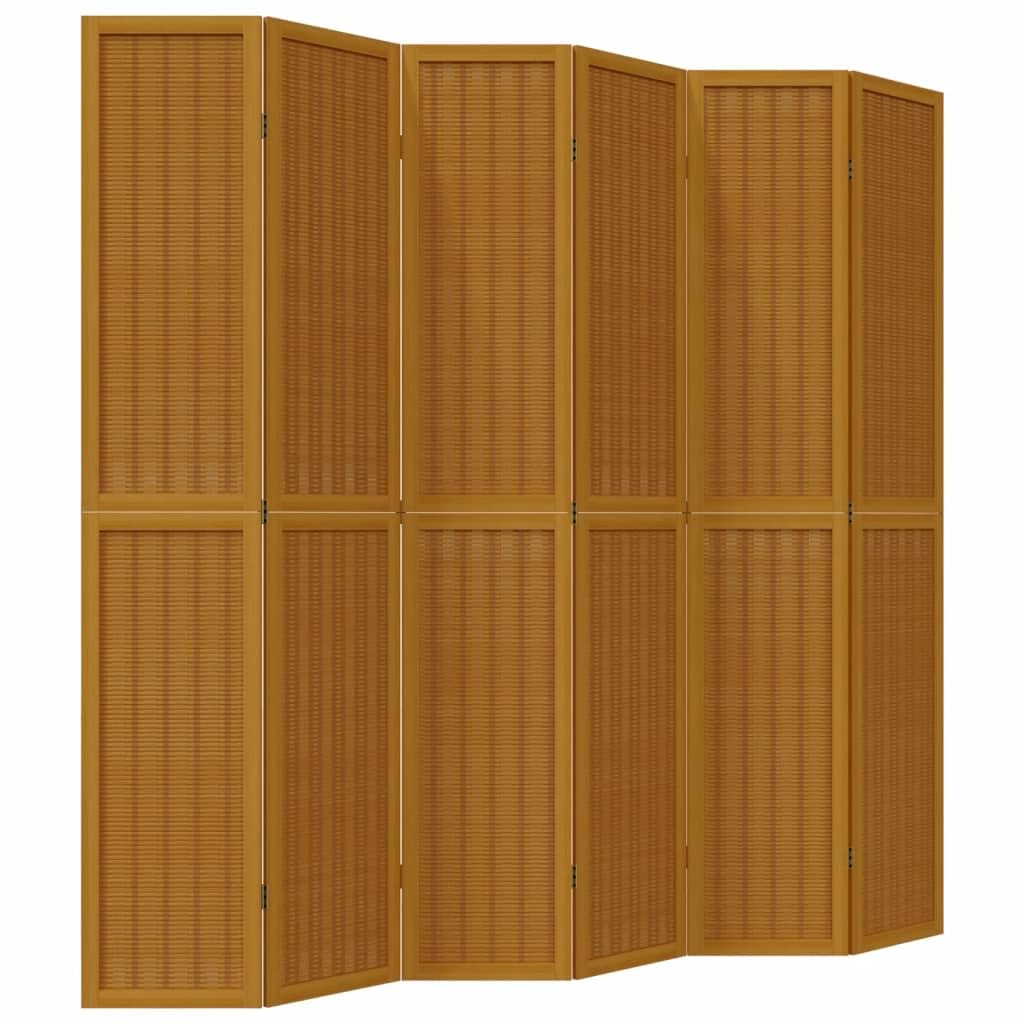 Vidaxl Brown Paulownia Wood Room Divider - 6-Panel Privacy Screen In Bamboo, Flexible Folding Partition For Living Room, Bedroom, Office (210-215X220cm) Size 6