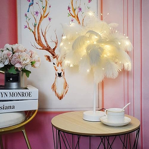 Miniatura 2 de GUOCHENG Luz nocturna de plumas de avestruz, luz LED decorativa de ambiente con plumas, control remoto de plumas junto a la lámpara de mesa para