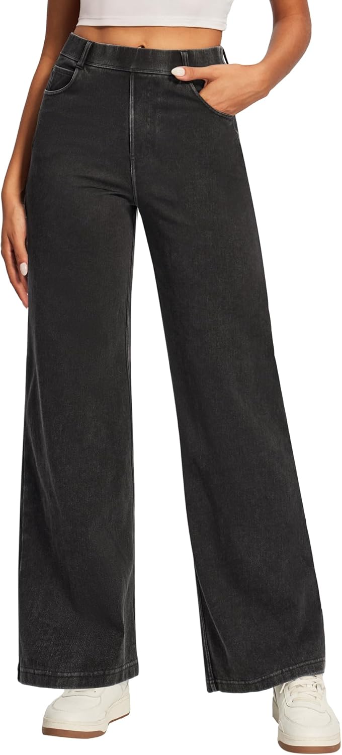 Ewedoos Wide Leg Jeans Woman High Waisted Stretchy Baggy Jeans for Women Pull On Trendy Womens Jeans Straight Denim Pants