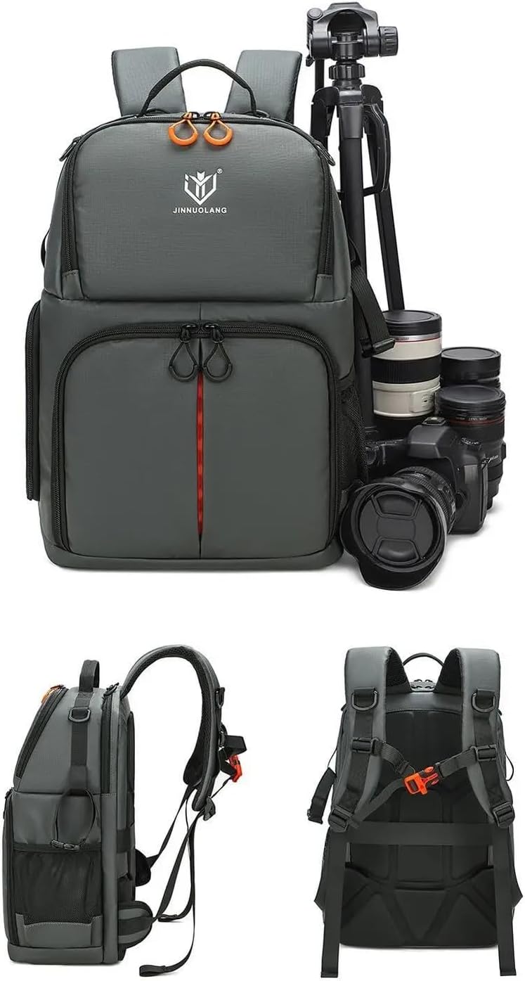 Camera Backpack, Large Capacity Outdoor DSLR Backpack, Compatible with 15.6-Inch Laptops, Canon and Nikon, Grey