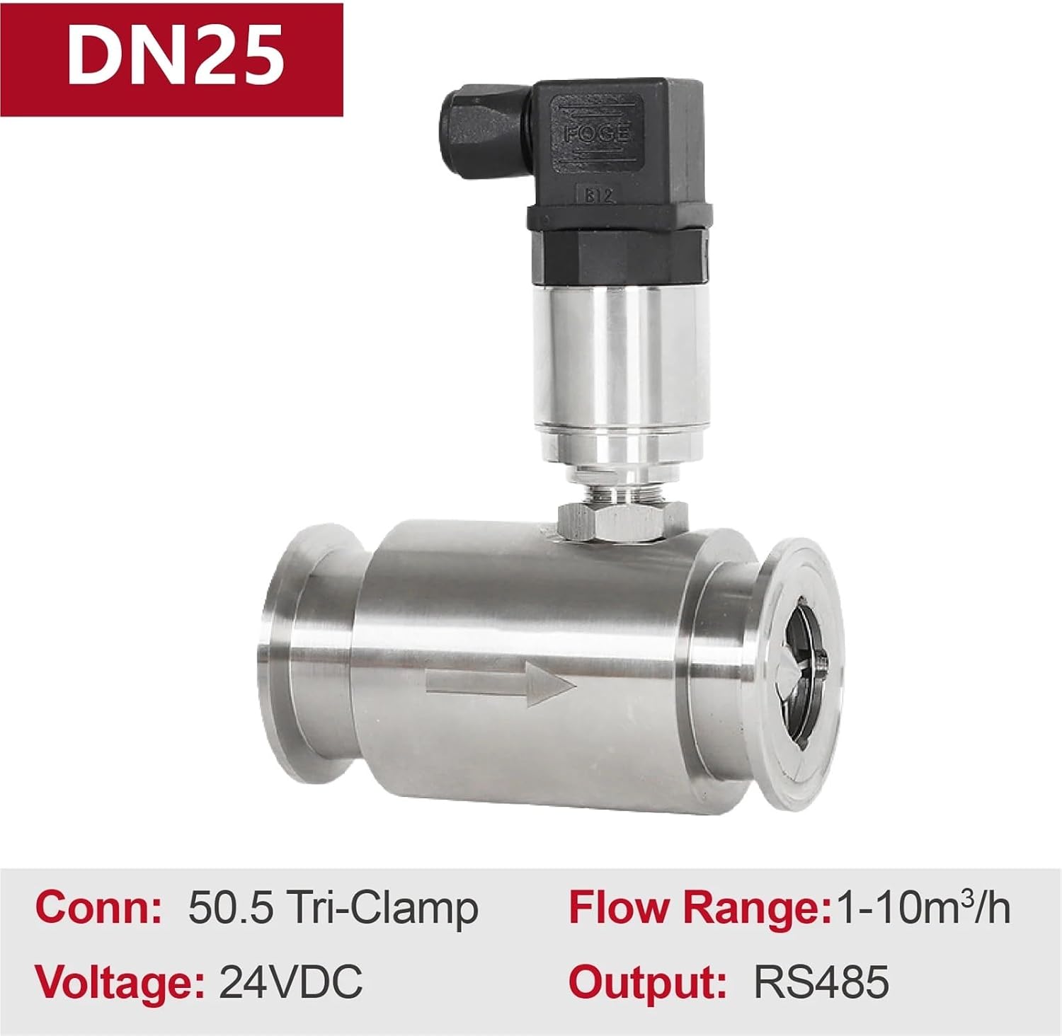 Liquid Turbine Flow Meter Stainless Steel 304 Clamp Connection Sanitary Flow Sensor RS485 Output for Diesel Water Alcohol(DN25-RS485)