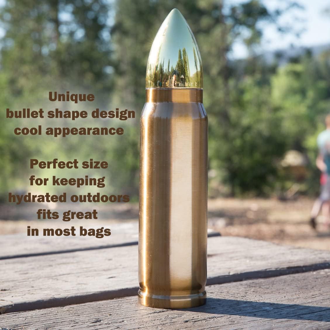 Caliber Gourmet Bullet Shaped Thermos Bottle - 17oz Novelty Bullet Tumbler Thermos, vacuum insulated Stainless Steel Flask, Ideal for Hunters, Military Enthusiasts and for a Christmas gift