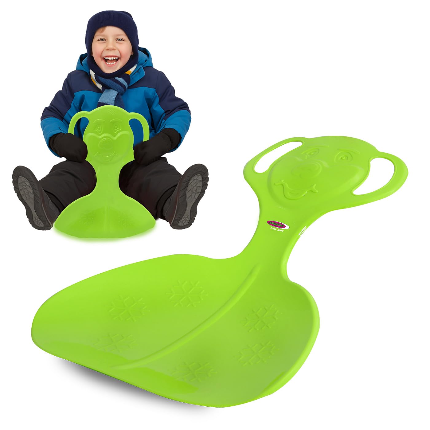 Jamara 460375 - Snow Play Trineo Oso Verde – Empuñaduras en Forma de Oso de fácil Agarre, Peso Ligero
