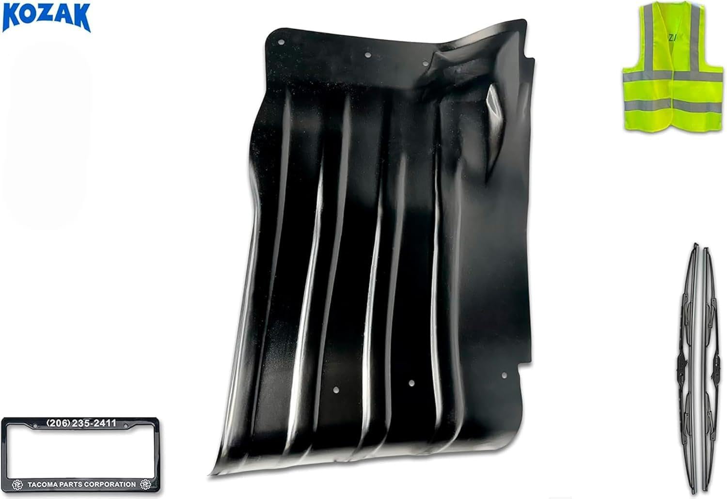 KOZAK Front Mudflap Splash Shield N76-1047-100 Compatible with Kenworth T680 Next Gen 2022+, Left Driver Side, Includes Logo, 2X 22 Windshield Wipers, and Reflective Vest