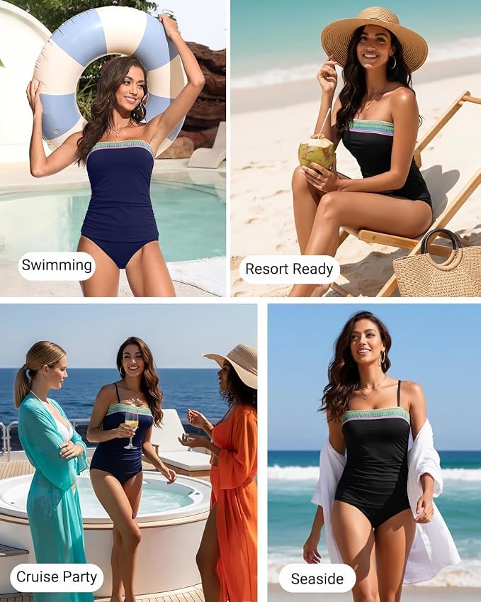 Image of Daci Women Strapless Tankini Tummy Control 2 Piece Bandeau Swimsuit