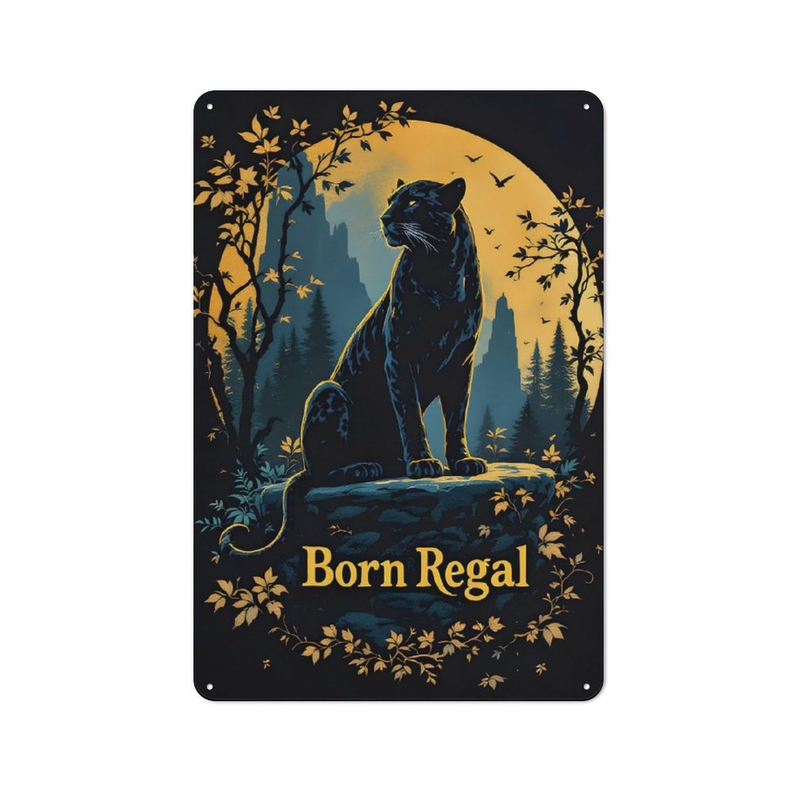 Junmoney Regal Panther In Moonlight For Garden Room Or Summerhouse, Retro Tin Sign 30X20cm, For Garage, Workshop And Man Cave Decoration