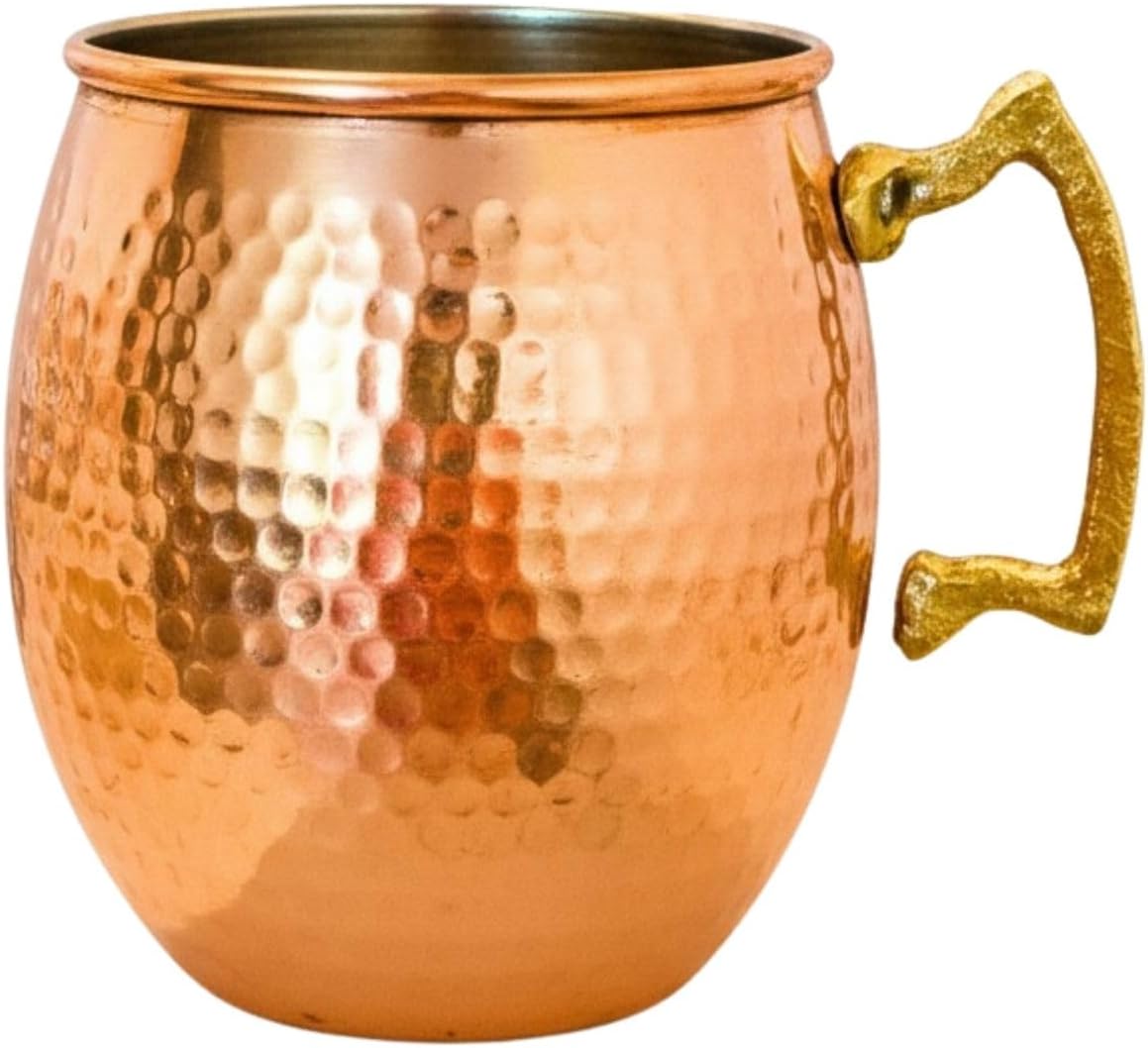 NAZANIN Hammered Copper Mug - Moscow Mule Copper Cups with Brass Handles - Premium Barware Gift for Water, Cocktails, Beer & Cold Drinks - Drinkware for Home & Parties