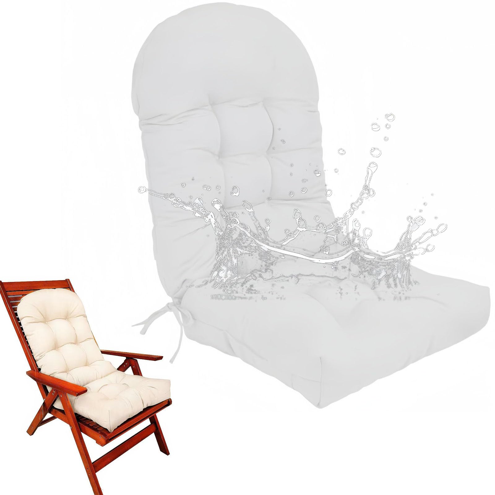 Genérico Cojín para Silla de Jardín con Respaldo Alto - Cojín Grueso de 110 X 50 Cm Cojín para Mecedora con Protección Solar con Correa Cojín para Asiento de Exterior Sillón,Blanca