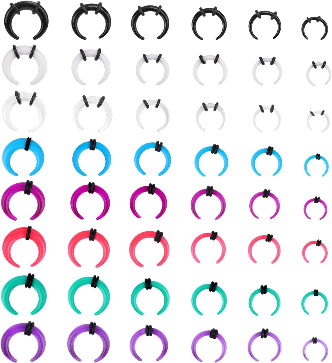 Mikovivi 48pcs Acrylic Horseshoe Septum Rings, C Shape Pincher Tapers Septum Ring Acrylic Stretching Piercing Jewelry Kit for Ear Nose Gauges Size 14G 12G 10G 8G 6G 4G (Mixed Colors)