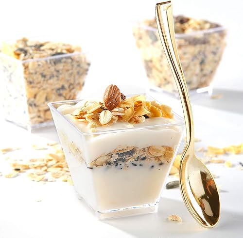 Miniatura 3 de supernal 2oz Square Plastic Mini Dessert Cups with Gold Spoons,Parfait Appetizer Cup,100pcs Cups,100pcs Gold Spoons,Perfect for Mini tazas de postre