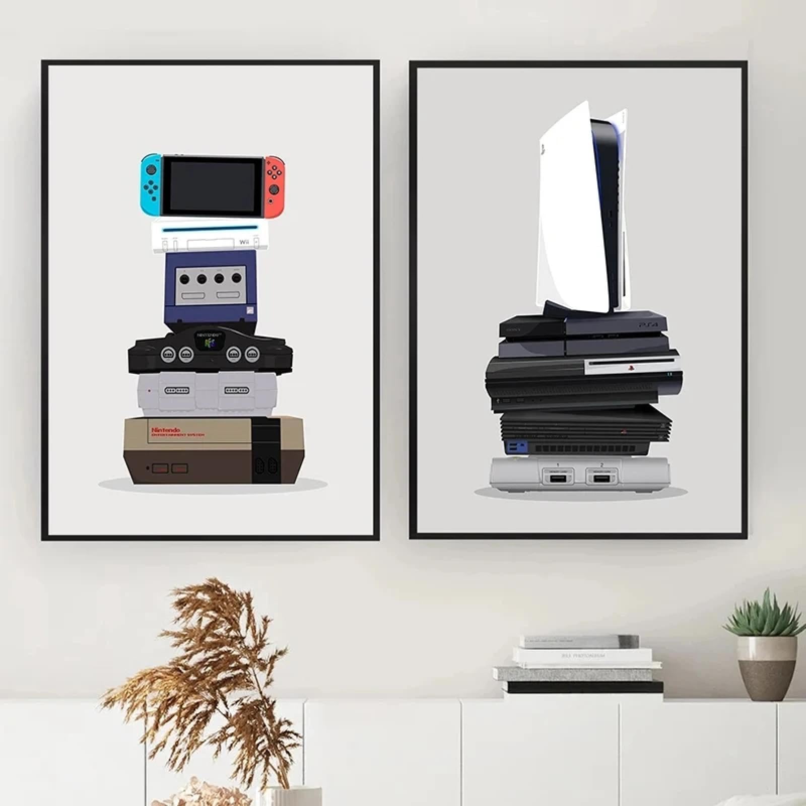 BMGKYAGL Cuadros en lienzo de videojuegos retro para decoración de pared, póster con mando de gamepad, 80 x 120 cm x 2, sin marco
