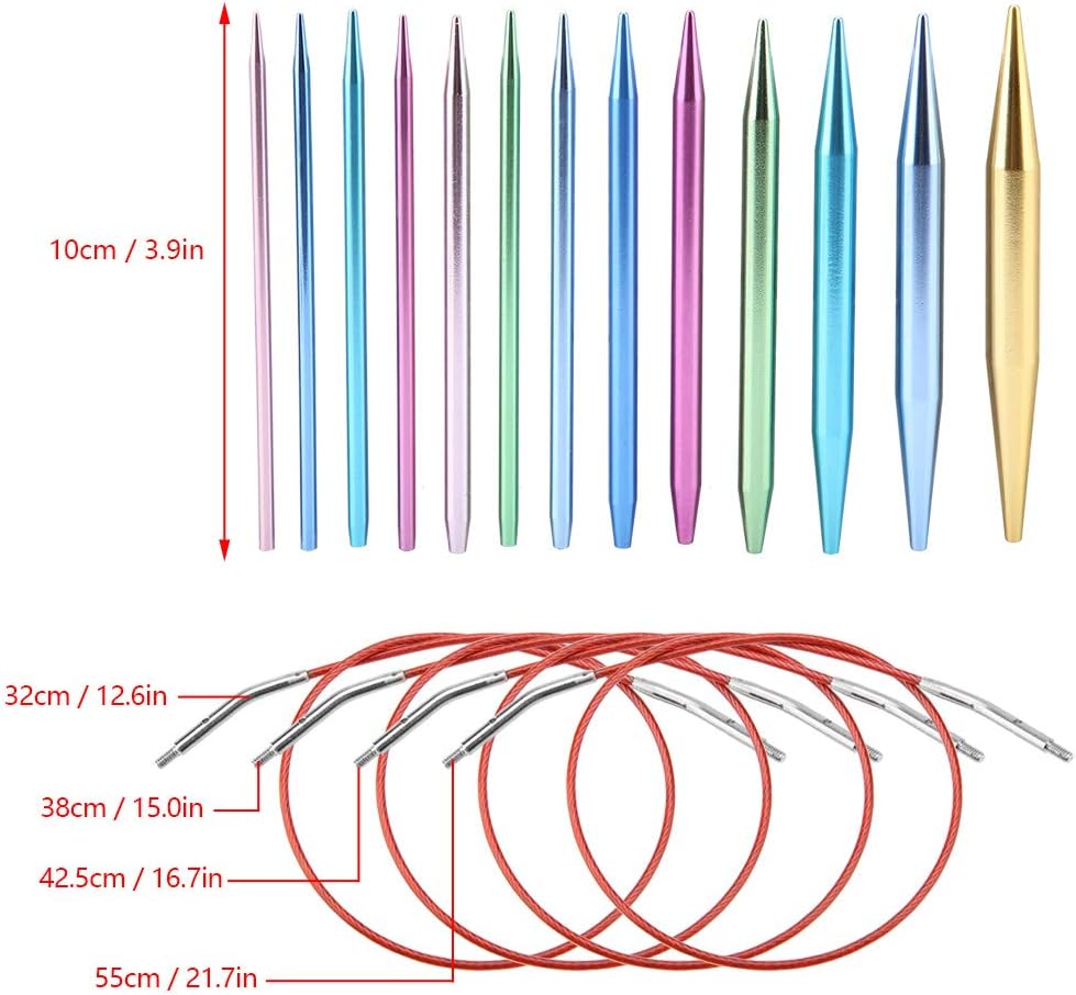 26Pcs Interchangeable Needle Knitting Pins, Erosion Aluminium Knitting Needle with 4Pcs Circular Plastic Wires Set for Knitting Lovers and Beginners