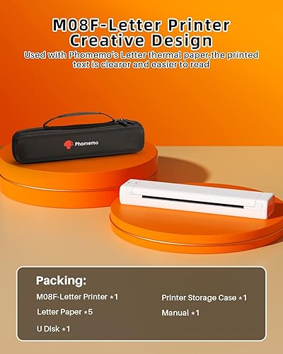 Miniatura 4 de Phomemo Impresora portátil y papel térmico plegable con letras estadounidenses, tamaño 8.5 x 11 pulgadas, 100 hojas y funda, impresora térmica