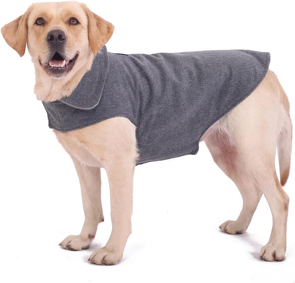 Fleece Dog Coat Pet Jacket Reflective for Cold Weather for Extra Large to Small Pets(Grey,M) : Pet Supplies