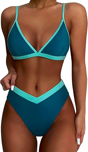SUUKSESS Conjunto de bikini triangular de corte alto para mujer, traje de baño sexy de cintura alta de 2 piezas