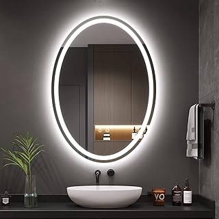 Dripex 500×700mm Oval LED Bathroom Mirror with Light, Illuminated Backlit Wall Mounted Bathroom Mirror with 3 Colors Light, Anti-fog Dimmable LED Vanity Mirror with Memory Function, Touch Sensor, IP44