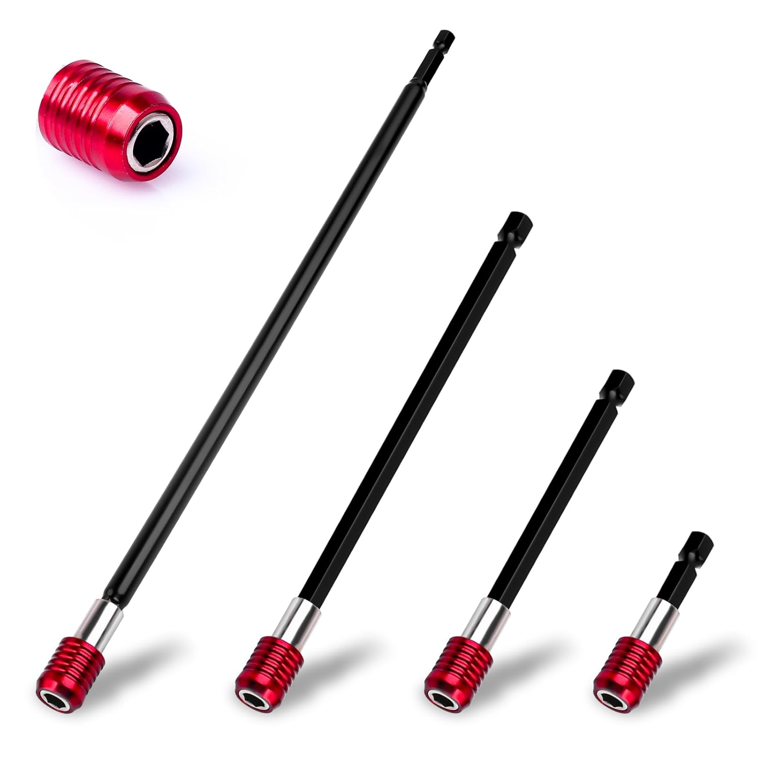 Drill Bit Extension 4 Pcs Magnetic Bit Holder 2/4/6/12" Bit Holder Extender for Impact Drill