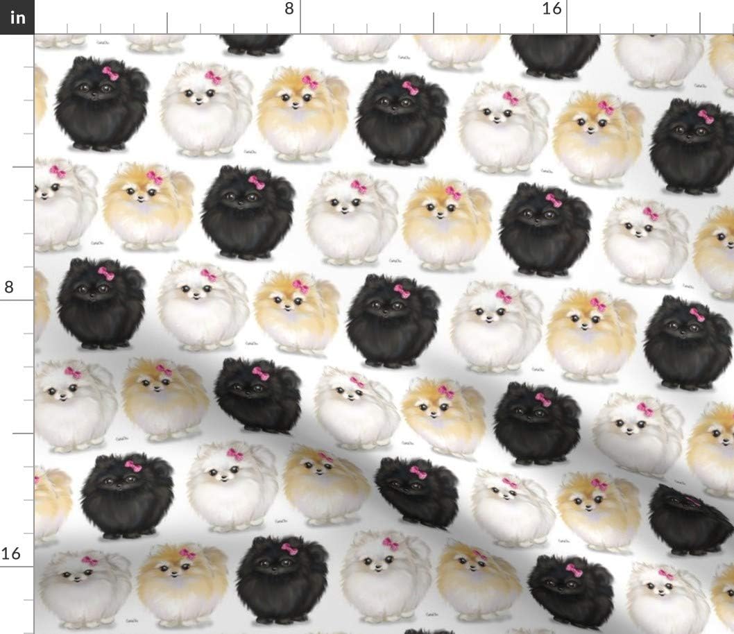Spoonflower Fabric - Pomeranians White Pomeranian Dog Puppy Pet Cute Horizontal Bow Printed on Petal Signature Cotton Fabric by The Yard - Sewing Quilting Apparel Crafts Decor
