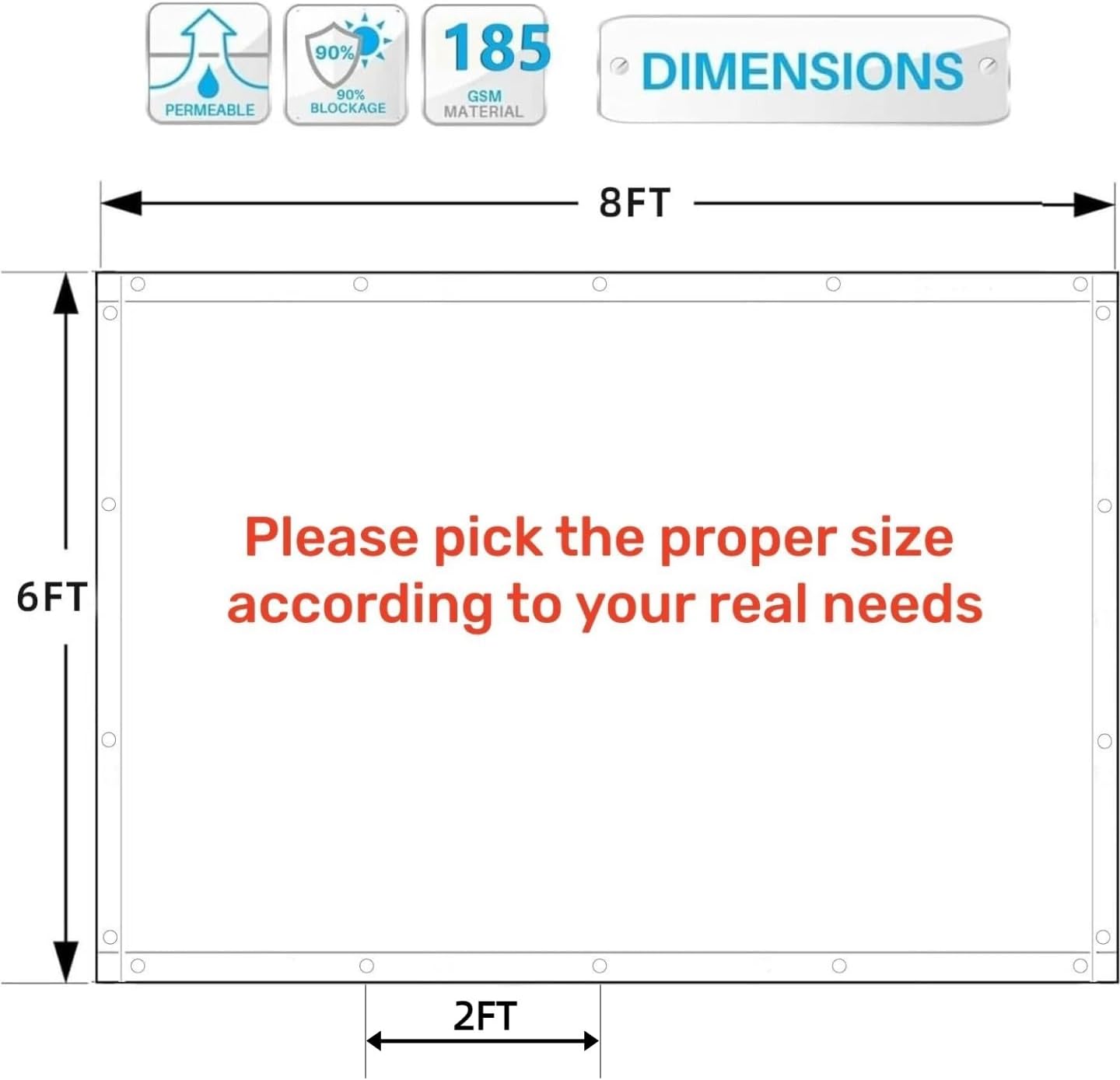 FAIR WIND Shade Cloth 90% Sun Shade Fabric Privacy Screen Shade Cover Patio Canopy with Grommets Shade Net for Garden Outdoor Pergola 6 x 8 FT - Grey