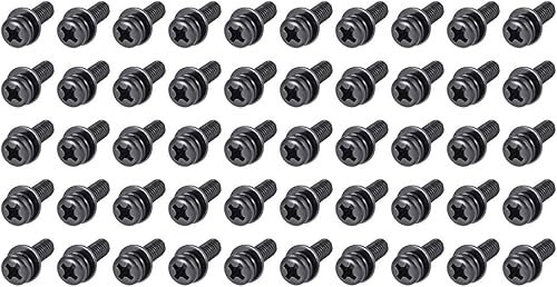 Miniatura 3 de uxcell Tornillos de máquina Phillips de acero al carbono M4 x 0.472 in con arandela de resorte y arandelas lisas, 50 unidades